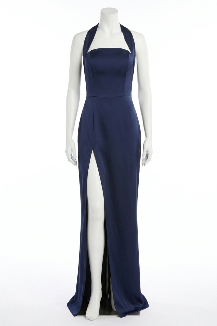 NEW AMANDA UPRICHARD cynthia halter neck gown in blue